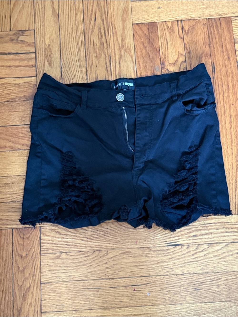 Fashion Nova Black Ripped High-Waist Jean Shorts